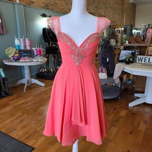 May Queen Couture Coral Peach Dress Size 4